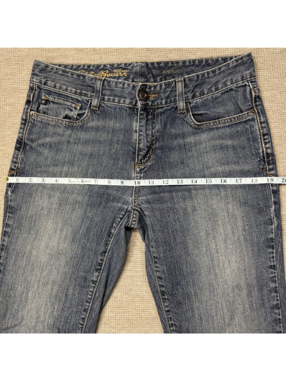 Eddie Bauer Bootcut Jeans Womens Size 8R Blue Denim Raw Cuffs Mid Rise Classic - Picture 10 of 13